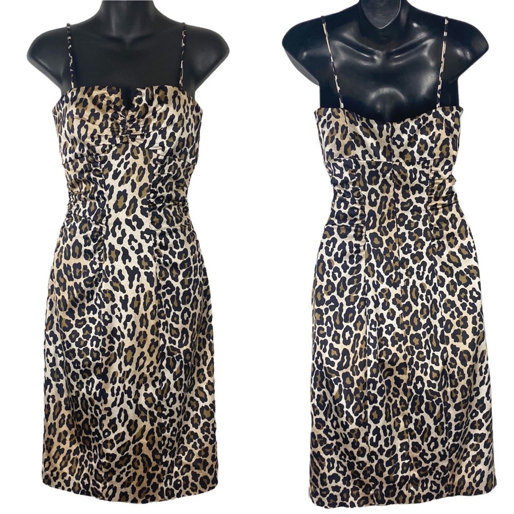 CACHE Y2K Animal Print Slip Dress Sweetheart neckline 2 Cheetah Leopard Vintage - Picture 2 of 14